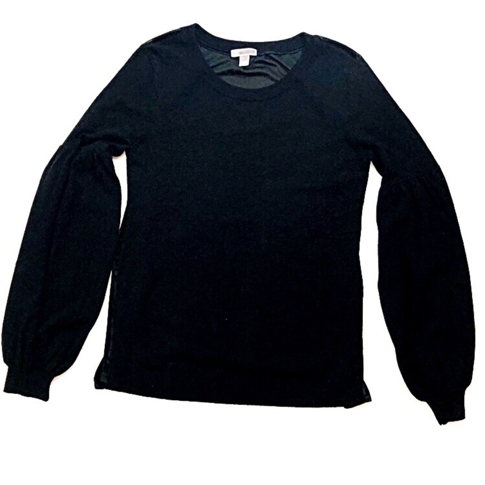 CHELSEA28 LS Peplum Velvet Backed Pullover S
